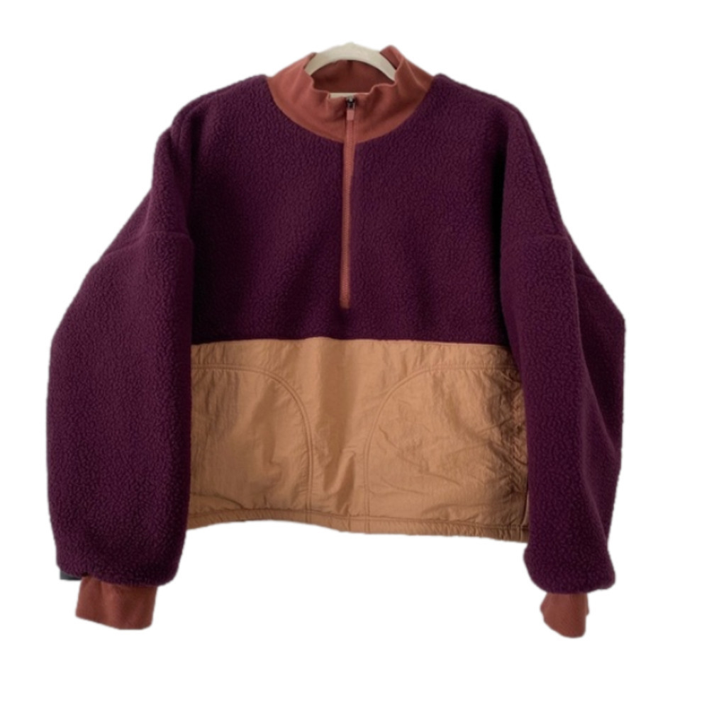 Fabletics Mallory fleece pull over burgundy, mahogany, drift escape size XXL